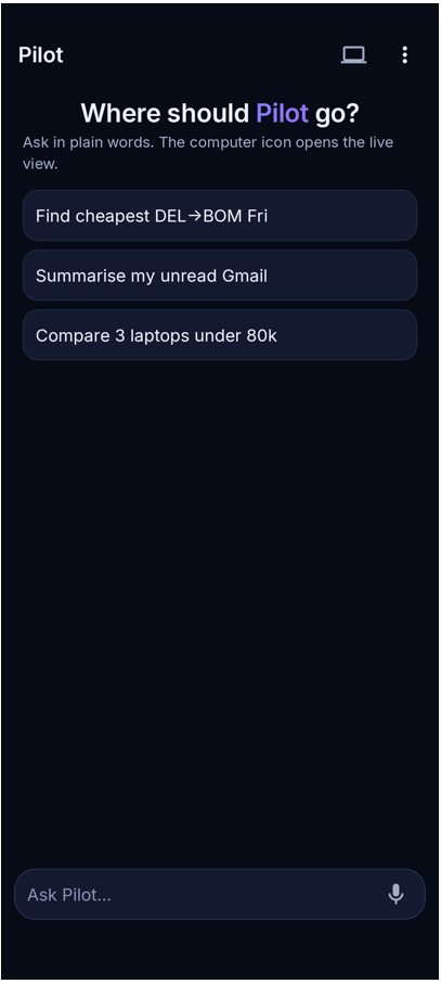 Strlix Pilot chat screen: Where should Pilot go?